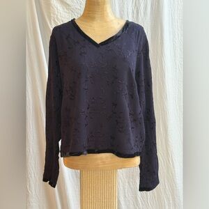 Johnny Was Deep Blue Embroidered Blouse